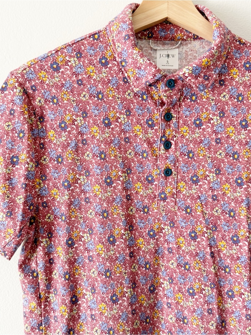 J. Crew Men’s Floral Pink Purple Short Sleeve Polo Tee Small